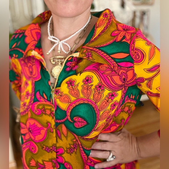 Vintage 1960’s 70’s Psychedelic Pool Deck Gown Zip Ip House Dress - Picture 6 of 9